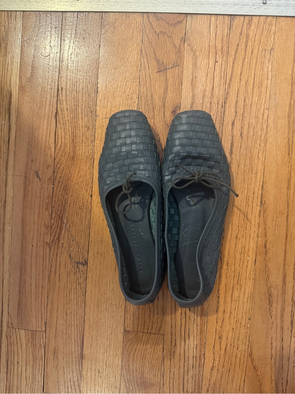 Freda Salvador Black Woven Leather Ballet Flats